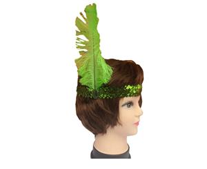 12x 1920s Flapper Feather Sequin Headband - Green