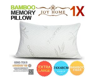 1x Extra Large 74x48cm Bamboo Pillow Memory Foam Fabric Fibre Contour Cover