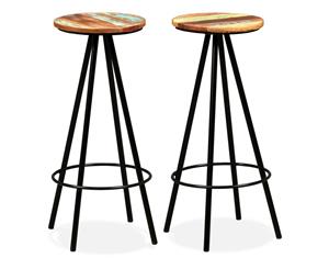 2x Bar Stools Solid Reclaimed Wood and Steel Dining Room Kitchen Chair