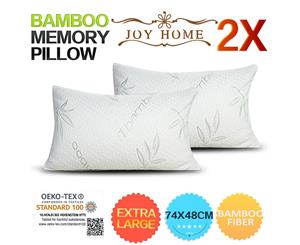 2x Extra Large 74x48cm Bamboo Pillow Memory Foam Fabric Fibre Contour Cover