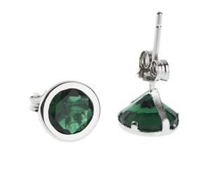 925 Sterling Silver MAY Ear Stud - EMERALD GREEN 7mm - Silver