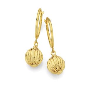 9ct Gold Ball Drop Hoop Earrings
