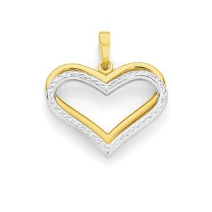 9ct Gold Two Tone Diamond Cut Double Open Heart Pendant
