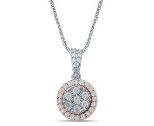 Bevilles Brilliant Miracle Halo Necklace with 1/2ct of Diamonds in 9ct Rose Gold & Sterling Silver