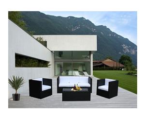 Black Selina 5 Seater Wicker Outdoor Furniture Lounge With White Cushion Cover