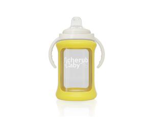 Cherub Baby - Wide Neck Glass Sippy Cup with Colour Change Sleeve 240ml  Yellow