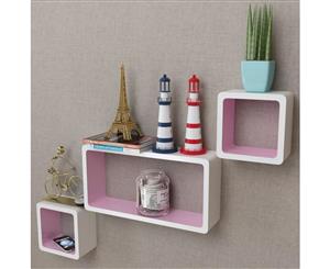 Floating Wall Display Shelf 3 Pieces White-pink MDF Cubes Book Storage