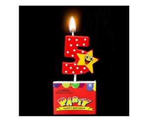 Happy Star Birthday Toppers Candles - number 5 Red Birthday Candle