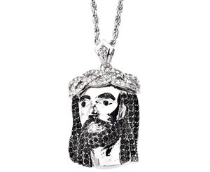 Iced Out Bling Religion Jesus Pendant - OPENED EYES silver - Silver