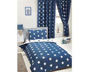 Navy Blue and White Stars 4 in 1 Junior Bedding Bundle Set (Duvet Pillow and Covers)