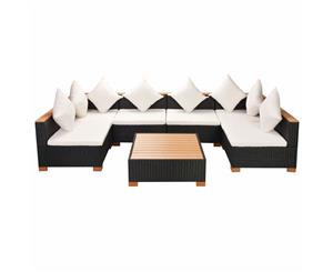 Outdoor Sofa Table Set 21 Piece Black Poly Rattan Wicker WPC Top Pool