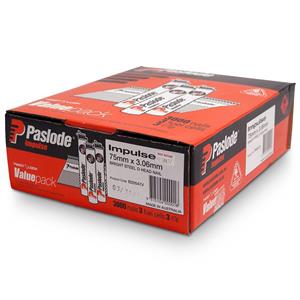 Paslode Impulse - 3000 Piece Box 75mm Framing Nails & 3 Fuel Cells B20547V