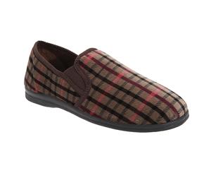 Sleepers Mens Samson Check Velour Twin Gusset Slippers (Brown) - DF825