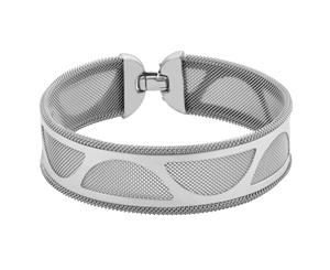 Sterling Silver Half Circle Cut Out Mesh Bracelet  7.5" - White