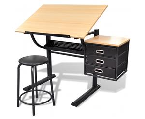 Three Drawer Drawing Table Tiltable Tabletop Computer Writing Desk