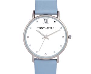 Tony+Will Women's 36mm Jewel Leather Watch - Blue/Matte Silver