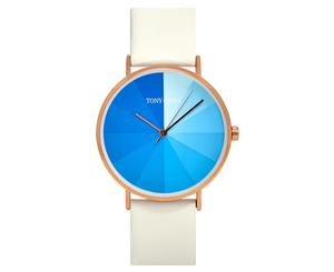 Tony+Will Women's 42mm Eclipse Leather Watch - White/Blue/Rose Gold