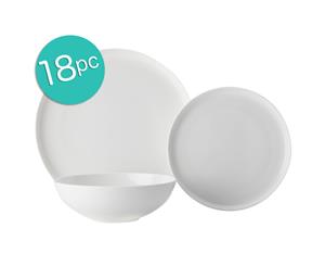 18pc Casa Domani Pearlesque Coupe Bone China Bowls Dinner Side Plates White Set