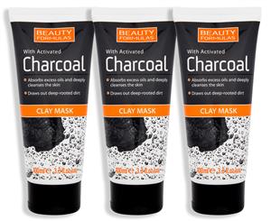 3 x Beauty Formulas Activated Charcoal Clay Mask 100mL