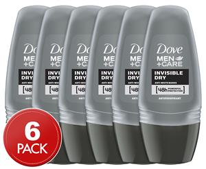 6 x Dove Men + Care Roll-On Antiperspirant Deodorant Invisible Dry 50mL