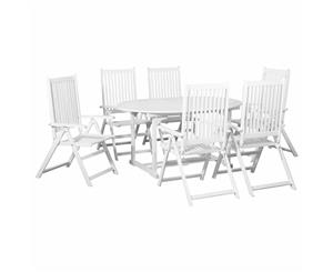7 Piece Solid Acacia Wood Outdoor Dining Set White Table and 6 Chairs