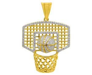 925 Sterling Silver Micro Pave Pendant - Basketball Basket - Gold