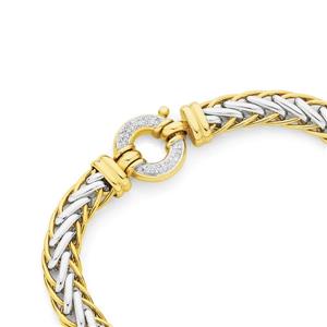 9ct Gold Two Tone 19cm Solid Weave Diamond Bolt Ring Bracelet