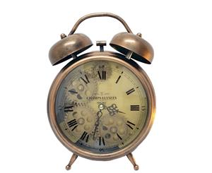 Antique alarm design exposed gear bedside clock - copper