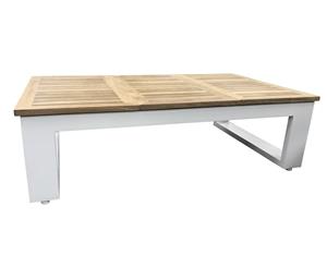 Balmoral Outdoor Teak Top Aluminium Coffee Table With Fold Out Sides - Outdoor Aluminium Tables - White Aluminium