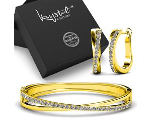 Boxed Lady Bangle And Earrings Set Gold Embellished with Swarovski crystals