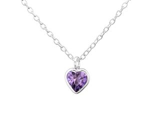 Children's Silver and Crystal Purple Heart Necklace