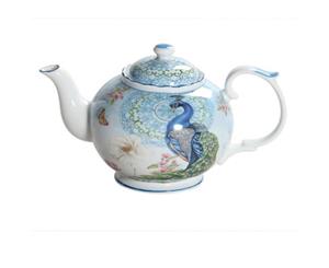 Fine Bone Chine Peacock Teapot 1Litre Ceramic Kitchen Porcelain Office Home Decor Xmas Gift