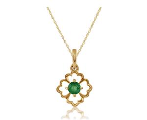 Floral Round Emerald Pendant in 9ct Yellow Gold