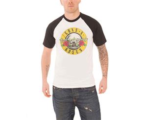 Guns N Roses T Shirt Classic Bullet Circle Logo Official Mens Raglan - White