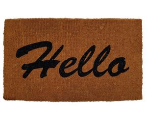 Handwoven Extra Thick Hello Coir Doormat Regular - Black/Natural - Size 45x75x4 H cm