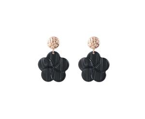 Jewelcity Sunkissed Womens/Ladies Hanging Floral Earrings (Black/Gold) - JW957