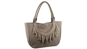 Milleni Ladies Tote Handbag with Tassels - Taupe