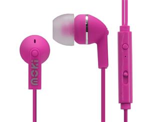 Moki Noise Isolation In-Ear Earphones 3.5mm Jack Headset/Mic/Volume Control Pink