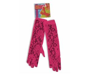 Neon Pink Lace Gloves Costume Accessory