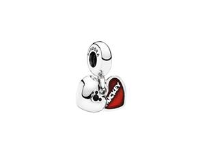 Pandora Disney Mickey & Minnie Double Heart Dangle Charm - Silver/Black/Red