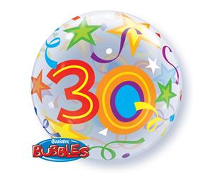 Qualatex 22 Inch Single Age 30 Star Pattern Birthday Bubble Balloon (Clear/Multicoloured) - SG4414