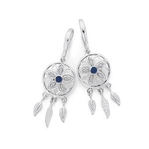 Silver Blue Enamel Dreamcatcher Earrings