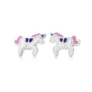 Silver Pink Violet & White Enamel Unicorn Earrings
