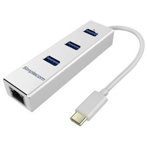 Simplecom CHN411 (Aluminium) 3 Port USB3.0 Type-C Hub with Gigabit Ethernet Adapter