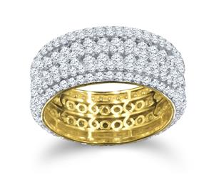 Sterling 925er Silber Micro Pave Ring - FIVE ROW - Gold
