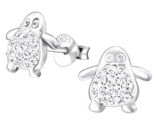 Sterling Silver Kids Penguin Stud earrrings made with Swarovski Crystal