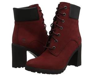 Timberland Women's Allington Lace Up Boots 6" Leather Heels Platform Shoes - Dark Red