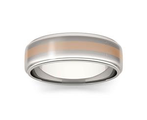 Two Tone Titanium Striped Center with Round Edges 7mm Wedding Band