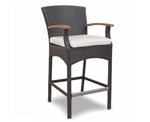 Wanika Outdoor Wicker And Teak Bar Stool - Charcoal with Vanilla - Outdoor Wicker Chairs