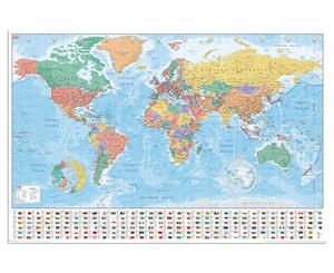 World Map With Flags And Facts Poster - 61.5 x 91 cm - Officially Licensed